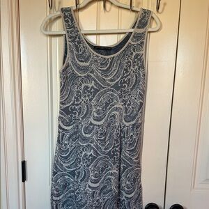 Peruvian Connection Blue and White Wave-Print Sleeveless Dress
